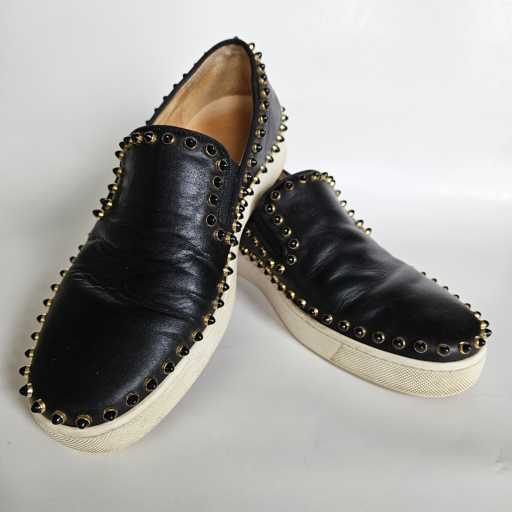 Christian Louboutin Black Loafers with Gold Studs